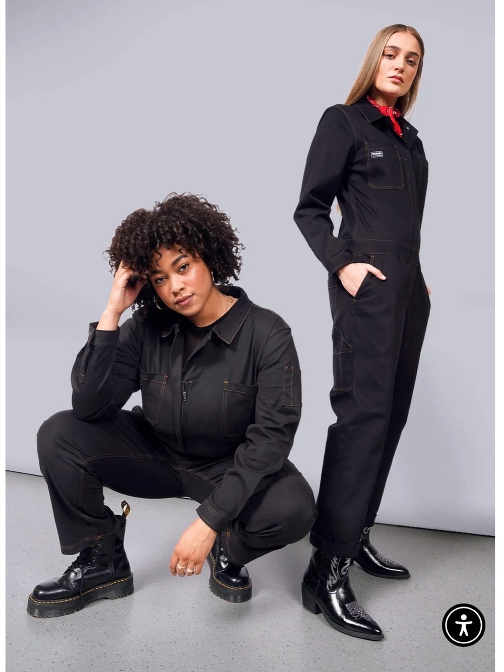Wildfang The Essential Coverall Jumpsuit  L Black contrast stitch brushed cotton